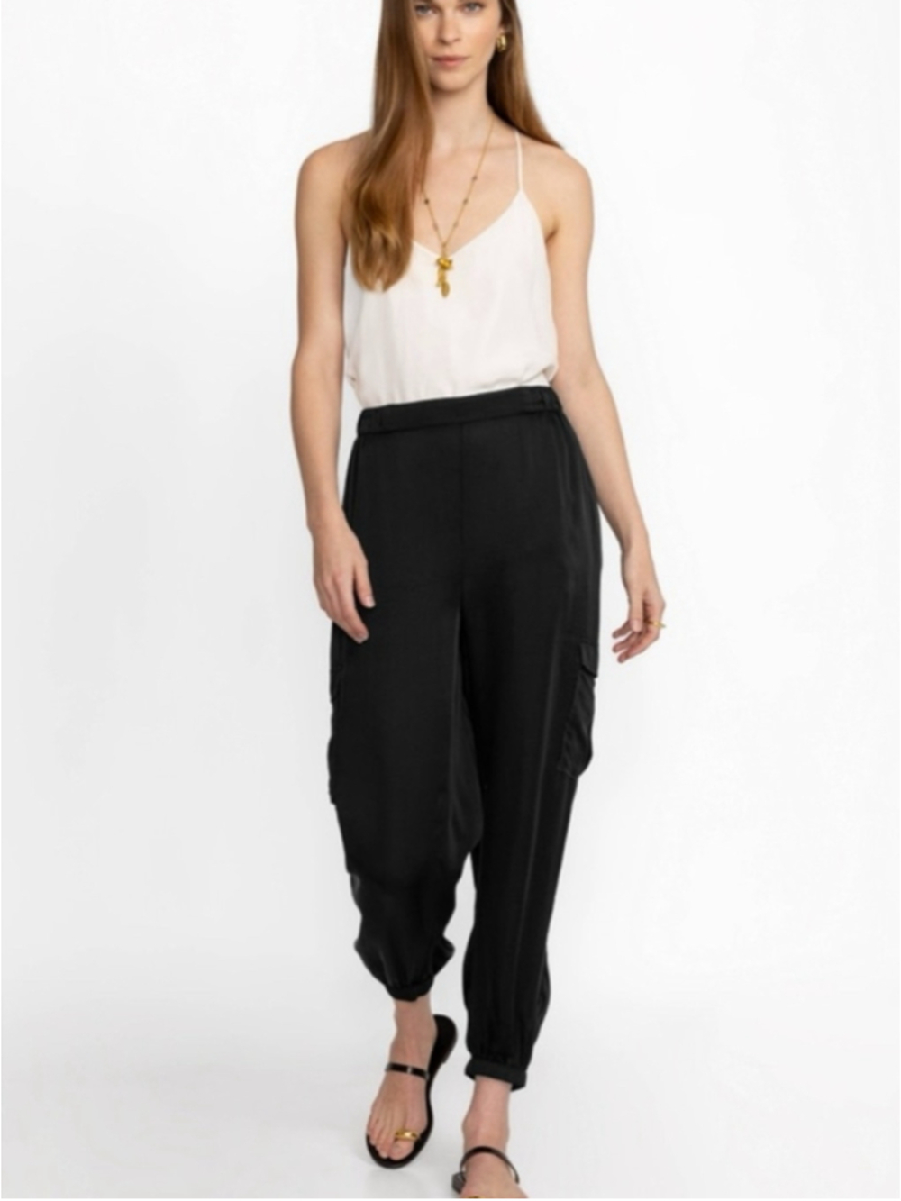 Johnny Was Khay Cargo Jogger Pants Black Size M Viscose Boho Luxe